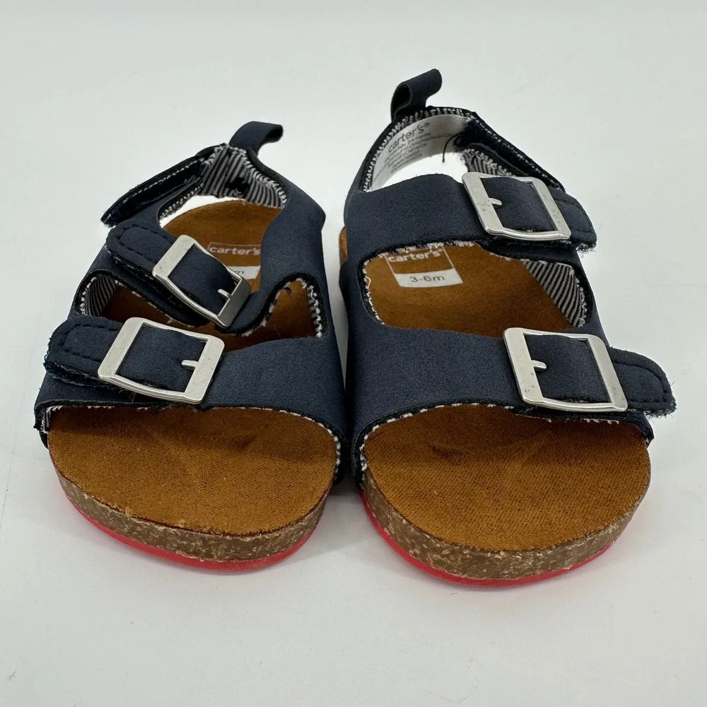 Carter's Baby Navy Blue Faux Cork Buckle Sandals Shoes Size 3-6M Like New